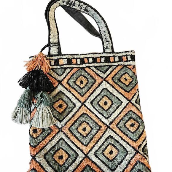Other - Handmade Geometric Pattern Tote Bag with Tassels